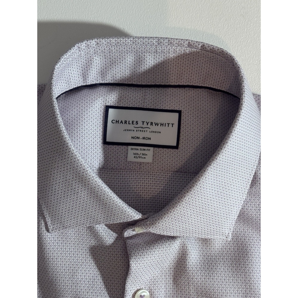 Charles Tyrwhitt Mens Extra Slim Non-Iron Dress Shirt 16 1/2 /36 Lilac Geometric